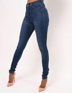 DARK WASH KNEE SPLIT JEAN